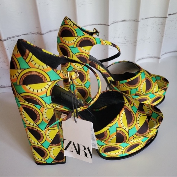 Zara Chunky Heel Satin Platform Sandals - Picture 8 of 8